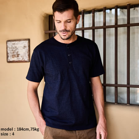 No. 7 Indigo Henley Neck T-shirt