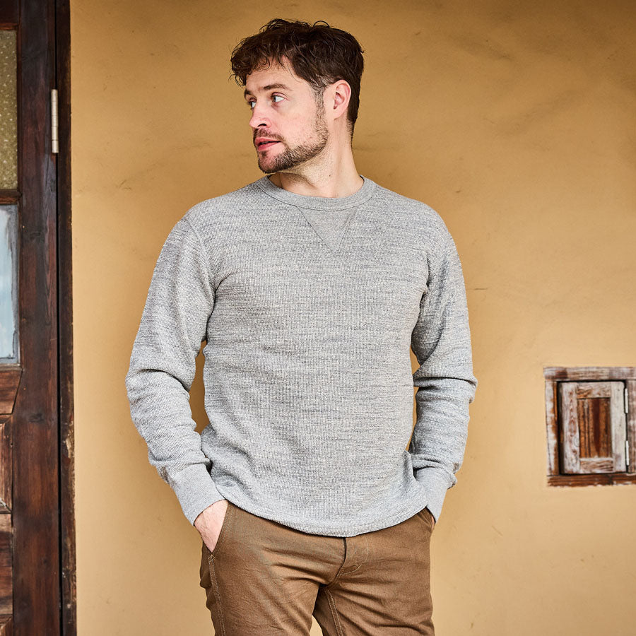 片畦ニット前V長袖Tシャツ