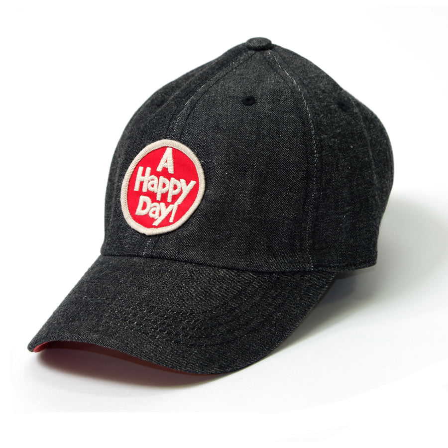 Black Denim Cap A HAPPY DAY! Red