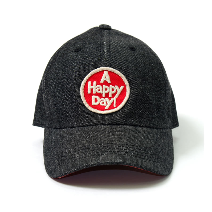Black Denim Cap A HAPPY DAY! Red