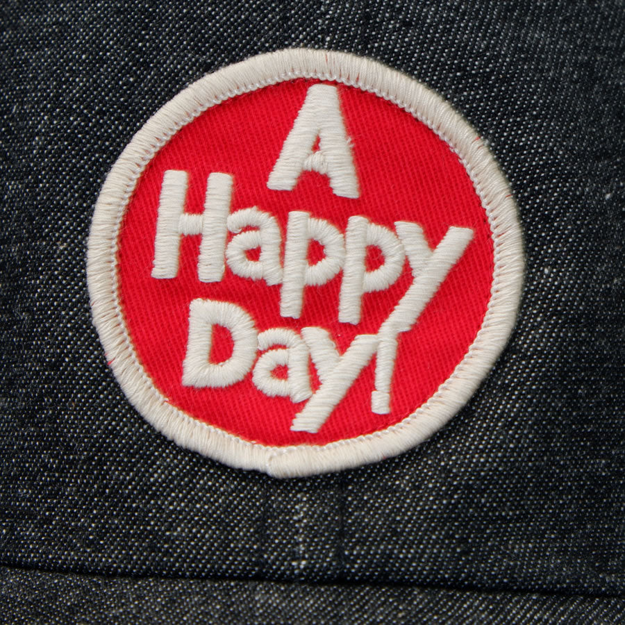 Black Denim Cap A HAPPY DAY! Red