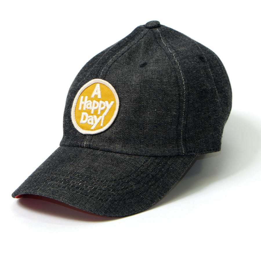 Black Denim Cap A HAPPY DAY! Yellow