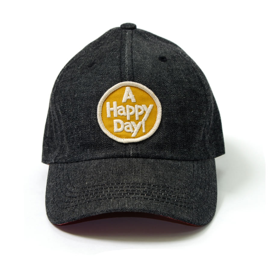 Black Denim Cap A HAPPY DAY! Yellow