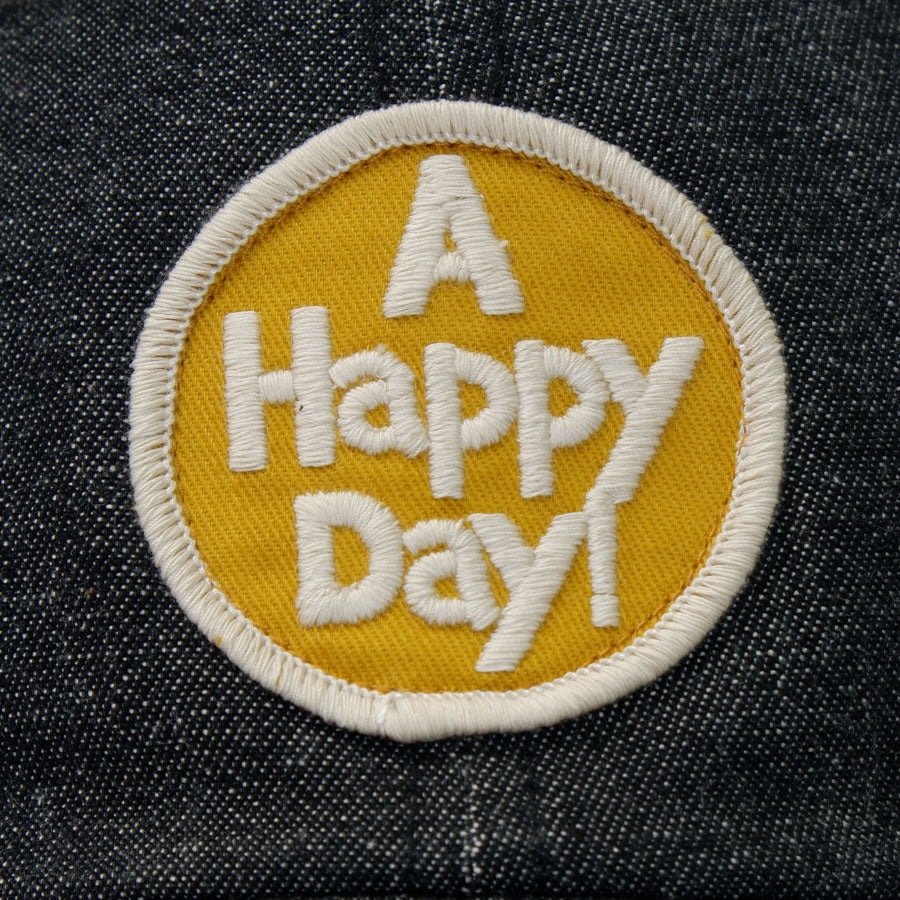 Black Denim Cap A HAPPY DAY! Yellow