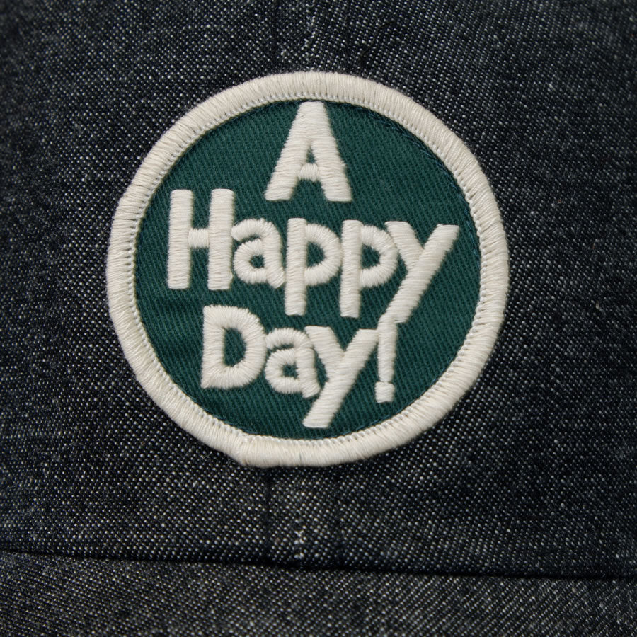 Black Denim Cap A HAPPY DAY! Green