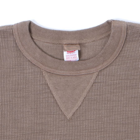 片畦ニット前V長袖Tシャツ