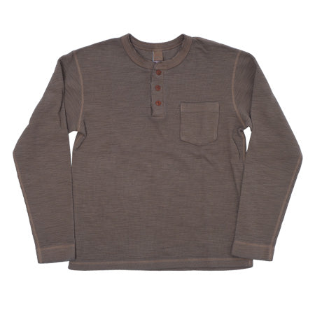 SINGLE RIB KNIT Long Sleeve Henley Neck T-shirt