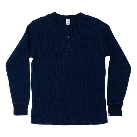 BIG WAFFLE Henley Neck T-shirt Indigo