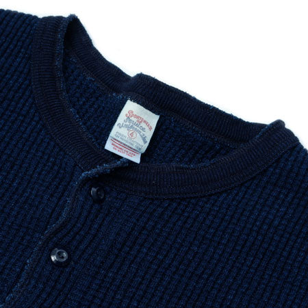 BIG WAFFLE Henley Neck T-shirt Indigo