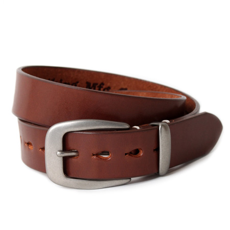 Round Buckle Leather Belt, Dark Brown – Goods